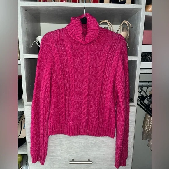 Versace Hot Pink Metallic Warm Sweater Cable Knit - Picture 2 of 6